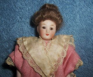 Lovely Antique German Bisque & Cloth 6.  5 " Dollhouse Doll House Gibson Girl Doll