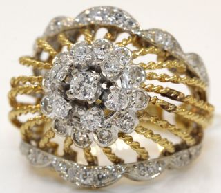 STUNNING VINTAGE 18K YELLOW GOLD RING WITH 1.  00 CTW DIAMONDS 10.  1 GRAMS T10 2