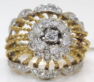 STUNNING VINTAGE 18K YELLOW GOLD RING WITH 1.  00 CTW DIAMONDS 10.  1 GRAMS T10 5