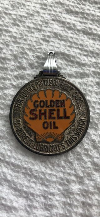 Vintage Rare Golden Shell Oil Gas Station Pocket Watch Fob Shape