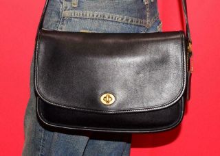 Vintage Coach City Bag Black Leather Flap Purse Cross - Body Messenger Bag 9790 Cs