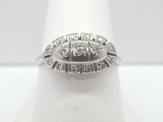 Ladies Oval Antique 14k White Gold 1/4 Ct Antique Diamond Deco Engagement Ring