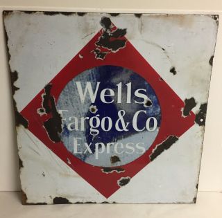 Rare Vintage Wells Fargo & Co.  Express Porcelain Sign,  Double Sided