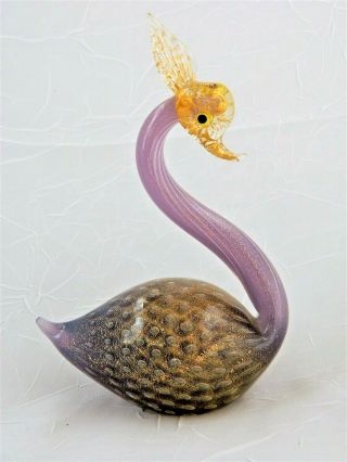 Vintage Salviati Murano Art Glass Swan Weight Gold Leaf Controlled Bubbles
