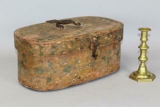 Extremely Rare 18th C Pa German Painted Oval Traveling Brides Box Paint