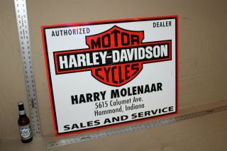 Rare Vintage Harley Davidson Motorcycles Sales Service Metal Dealer Sign Harry