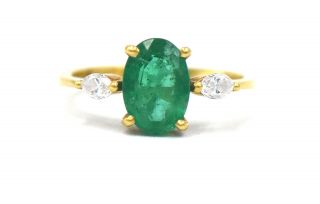 Vintage 1ct Emerald Solitaire Diamond Engagement Ring 18k Yellow Gold Size 4.  25