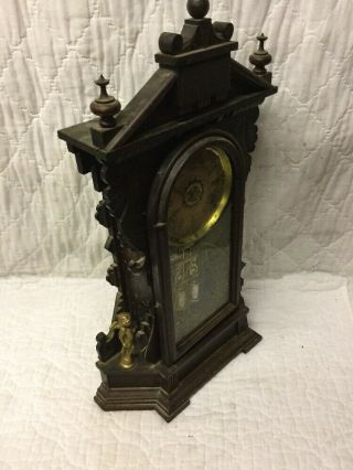 Magnificent Antique Eastlake Ansonia Parlor Clock w 2 Cherubs & Alarm Function 12