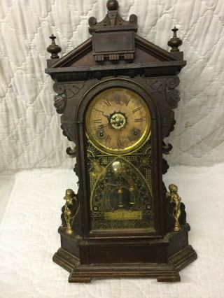 Magnificent Antique Eastlake Ansonia Parlor Clock W 2 Cherubs & Alarm Function