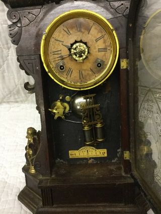 Magnificent Antique Eastlake Ansonia Parlor Clock w 2 Cherubs & Alarm Function 7