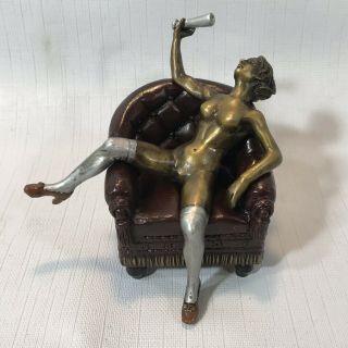 Franz Bergman Nude Namgreb Vienna Bronze Depicting Drunk Lady In Chair Nam Greb