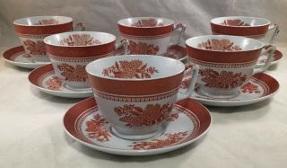 Vintage Copeland Spode Fine Stone China Fitzhugh Red Pattern Set 7 Cup & Saucers