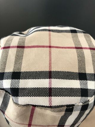 Authentic BURBERRY London VINTAGE CHECK Plaid BUCKET HAT Reversible Khaki Cotton 2