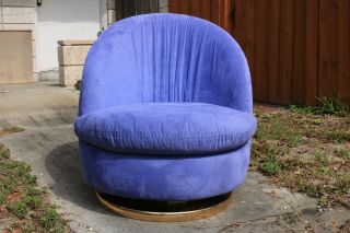 Mid Century Milo Baughman Thayer Coggin Swivel Rocking Purple Lounge Chair