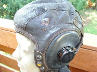 Vintage Ww2 U.  S.  Army Air Forces Leather A - 11 Flight Helmet Size Medium