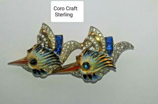 Very Rare Sterling Coro Craft Enamel Blue Birds Duette