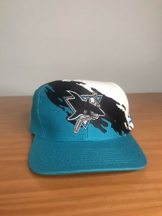 Vintage 1990’s San Jose Sharks Logo 7 Splash Style Snapback Hat Cap Nhl