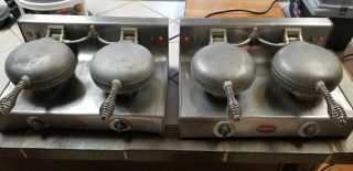 Two (2) Vintage Wells Mfg Co Commercial Model Waffle Maker Double Iron