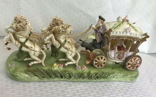 Vintage Porcelain Capodimonte Cinderella Horse - Drawn Carriage Figurine Large 14 "