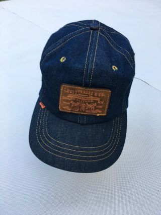 Very Rare Vintage Levis Denim Hat Cap Leather Patch Orange Tab No Big E
