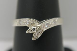 Pretty 14k White Gold 1/10 Carat Diamond Antique Swirl Design Ring - Cute -