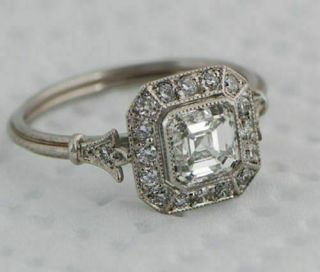 1.  5ct Asscher Cut Diamond Art Deco Vintage Engagement Ring 14k White Gold Over