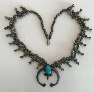 Vintage TURQUOISE Silver Navajo Necklace W Naja 3