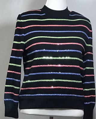 Vintage St.  John Evening Marie Gray Knit Sweater Sequin Pullover Black Retro M