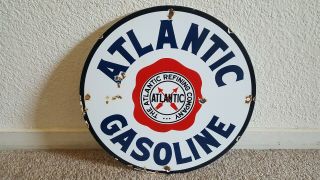 Vintage Atlantic Gasoline 11 3/4 " Porcelain Gas & Oil Sign,  Lubster