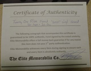 Signed 21 Twenty One Pilots Clear Vessel Vinyl LP Certificate Rare Tyler Josh 4