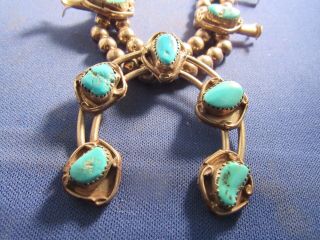 VINTAGE STERLING SILVER NATIVE AMERICAN SQUASH BLOSSOM TURQUOISE NECKLACE 2