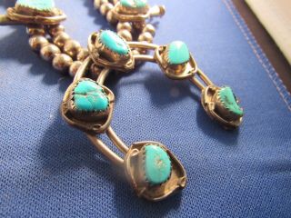 VINTAGE STERLING SILVER NATIVE AMERICAN SQUASH BLOSSOM TURQUOISE NECKLACE 3