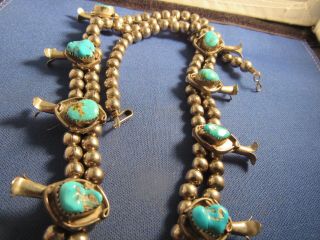 VINTAGE STERLING SILVER NATIVE AMERICAN SQUASH BLOSSOM TURQUOISE NECKLACE 5