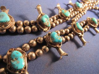 VINTAGE STERLING SILVER NATIVE AMERICAN SQUASH BLOSSOM TURQUOISE NECKLACE 6