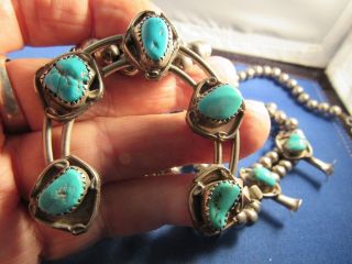 VINTAGE STERLING SILVER NATIVE AMERICAN SQUASH BLOSSOM TURQUOISE NECKLACE 7