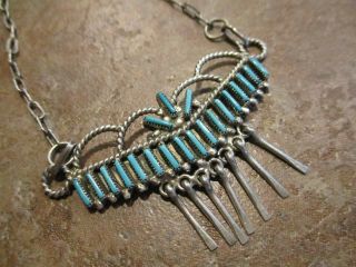 16.  5 " Extra Fine Vintage Zuni Sterling Silver Needle Point Turquoise Necklace