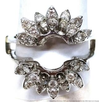 Approx 1ctw Fine Diamond 14k White Gold Vintage Ladies Ring Guard Size 8