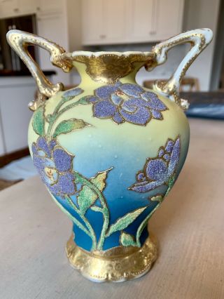 Antique Nippon Japan Porcelain Japanese Coralene Floral Vase
