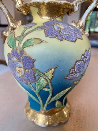 Antique Nippon Japan Porcelain Japanese Coralene Floral Vase 2
