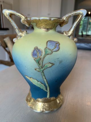 Antique Nippon Japan Porcelain Japanese Coralene Floral Vase 4