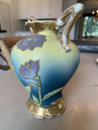 Antique Nippon Japan Porcelain Japanese Coralene Floral Vase 5
