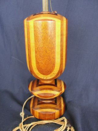 Vintage Arts and Crafts Wooden Table Lamp w/ Cloth Cord 2