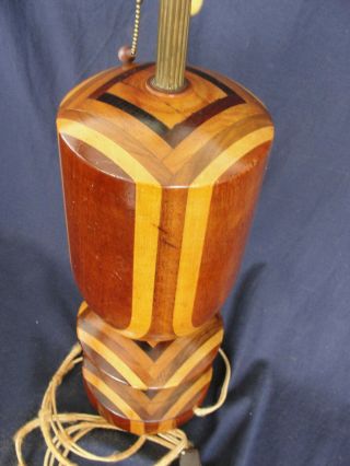 Vintage Arts and Crafts Wooden Table Lamp w/ Cloth Cord 4