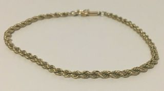 Vintage Estate 14k Yellow Gold Rope Chain Bracelet 3.  7 G 7 "