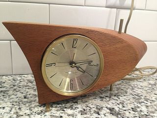 Vintage Mid Century Modern Westclox Wood Boomerang Alarm Clock