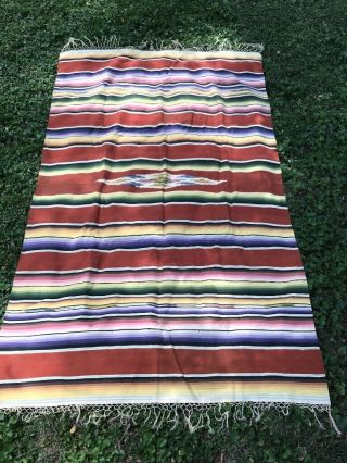 Vintage Finely Woven Wool Mexican Saltillo Serape Blanket Rug 84 " X 51 "