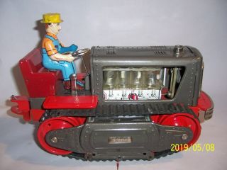 Vtg Nomura Japan Showa Lited Piston Action Tin Tractor Toy 1950’s W/box