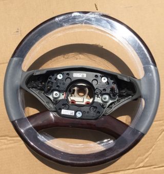 Mercedes S Class W221 Steering Wheel Leather Wood Oem Grey Rare