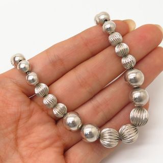 925 Sterling Silver Vintage Ribbed Design Graduated Bead Necklace 17 "
