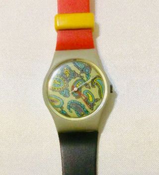 Swatch Vintage Swiss Watch 1980’s Water Resistant Multi Color Band&face